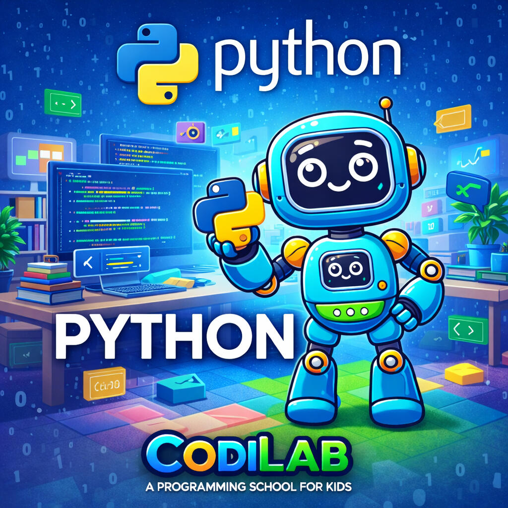 Ilustración cuadrada en 2D de Codey, el personaje de CodiLab, caracterizado como un profesor. Aparece frente a una pantalla digital explicando conceptos de programación a un grupo de docentes adultos. El entorno es moderno y educativo, ideal para promocion