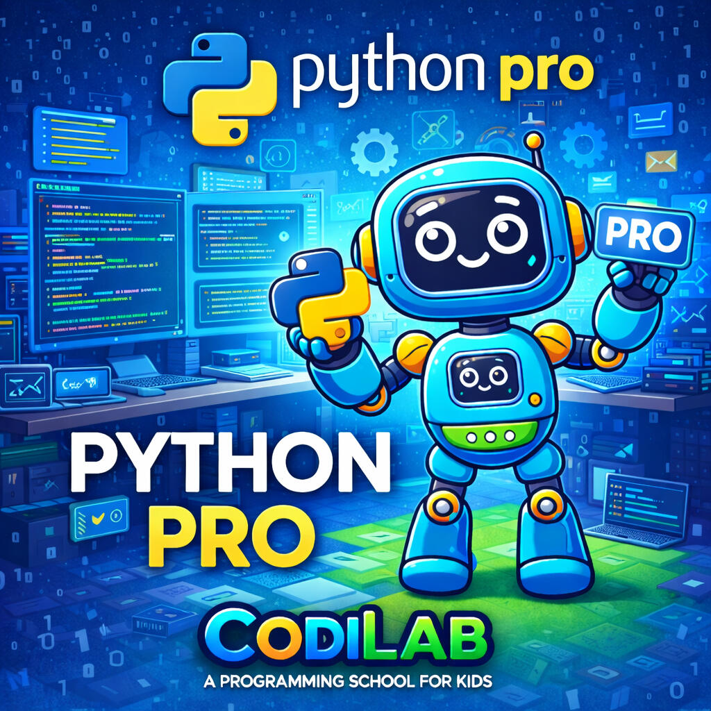 Ilustración cuadrada en 2D de Codey, el personaje de CodiLab, caracterizado como un profesor. Aparece frente a una pantalla digital explicando conceptos de programación a un grupo de docentes adultos. El entorno es moderno y educativo, ideal para promocion